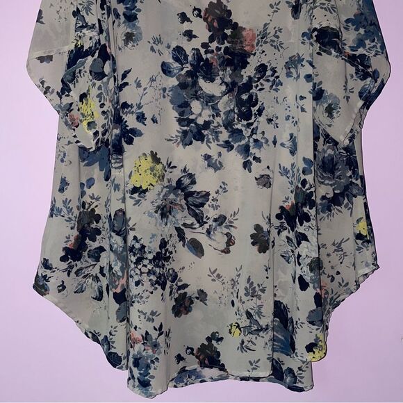 Sonoma 2X Sheer Cardigan Gray w Blue Floral Chiffon Longline Swim Kimono - Picture 9 of 9